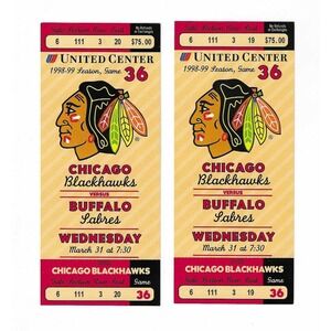Chicago Blackhawks vs Buffalo Sabres Unused Hockey Tickets from 3/31/1999